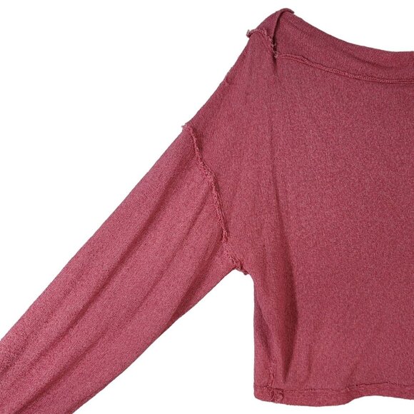 We the Free Stay with Me Hacci Sweater Red Raspberry Medium Exposed Seams Boho - Picture 4 of 7